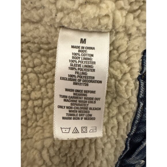 Aeropostale Denim Sherpa Jacket Upcycled Rolling Stones Hand Painted Graphic Art - Picture 13 of 13